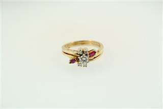 Ruby Lady's Stone & Diamond Ring 5 Diamonds .33 Carat T.W. 14K Yellow Gold 4.4g